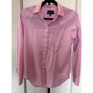 J Crew Classic Seersucker Pink Button Up Shirt Women's 8